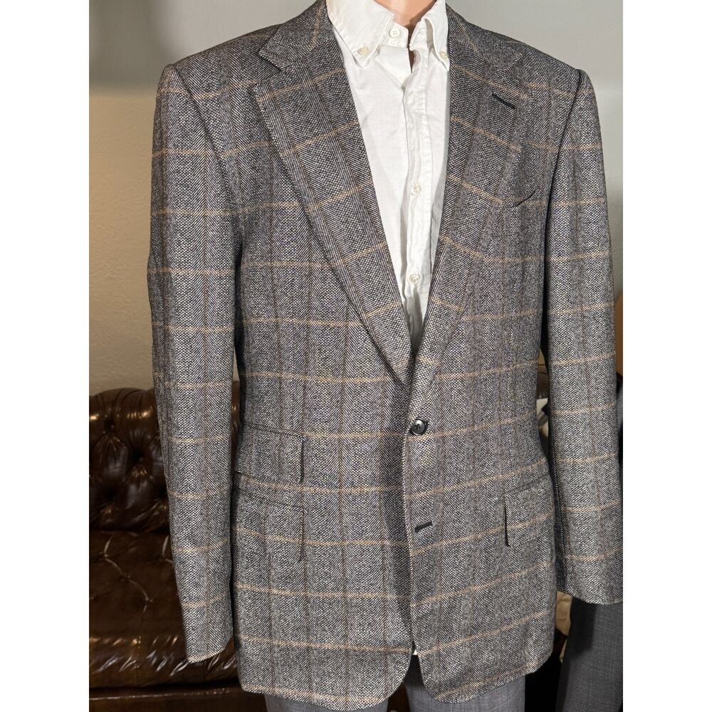 Tom Ford Herringbone Tweed Camel Sport Coat 56L 46L Wool Gray Windsor Windowpane